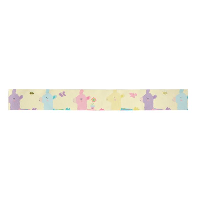 Llamas Pink, Yellow Purple Cute Adorable  Satin Ribbon (Front)