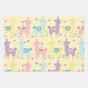 Llamas Pink, Yellow Purple Cute Adorable  Wrapping Paper Sheet