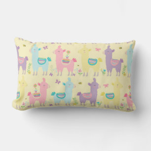 Llamas Pink Yellow Purple Nursery Toddler Lumbar Cushion