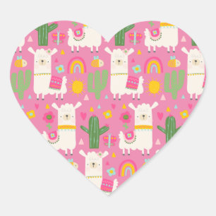 Llamas Rainbows Green Cactus Light Girly Pink Cute Heart Sticker