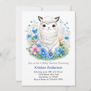 Llama's Whimsical Wildflower Magic Boy Baby Shower Invitation