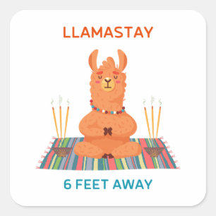 Llamastay 6 Feet Away Pun Square Sticker