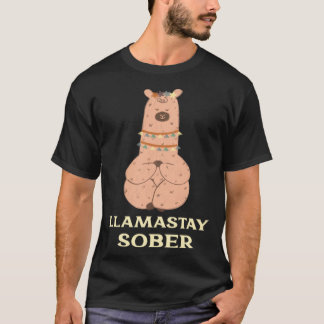 Llamastay Sober Funny Sobriety Yoga Meditating Lla T-Shirt