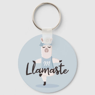 Llamaste Cute Blue Llama Yoga Character Monogram Key Ring