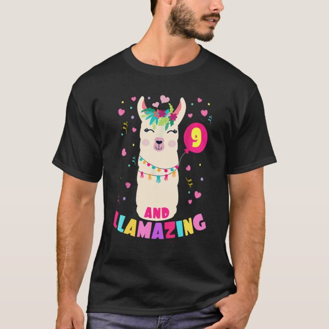 Llamazing 9 Years Old Girl Birthday Cute Llama Alp T-Shirt (Front)