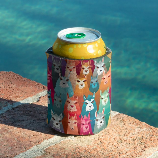 Llamazing Fiesta Stubby Holder, Rainbow Llama Can Cooler (In Situ Pool)