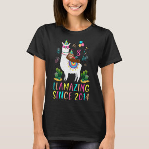 Llamazing Since 2014 Llama 8th Birthday 8 Years Ol T-Shirt