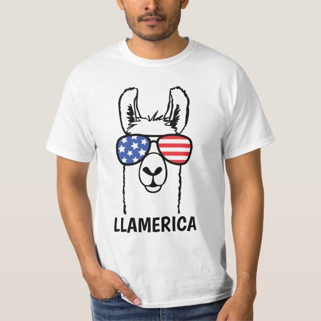 Llamerica, Funny Lllama shirt, 4th of July, USA T-Shirt (Front)