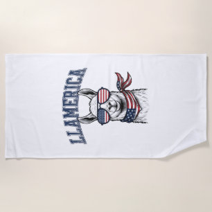 Llamerica Patriotic Llama Vintage Engraving T-Shir Beach Towel