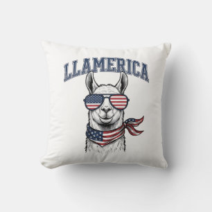 Llamerica Patriotic Llama Vintage Engraving T-Shir Cushion