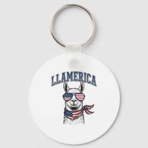 Llamerica Patriotic Llama Vintage Engraving T-Shir Key Ring