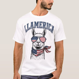 Llamerica Patriotic Llama Vintage Engraving T-Shir T-Shirt