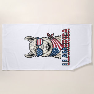 Llamerica Patriotic Llama Vintage Vector Design_1 Beach Towel
