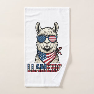 Llamerica Patriotic Llama Vintage Vector Design_1 Hand Towel