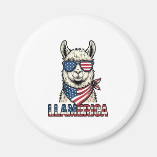 Llamerica Patriotic Llama Vintage Vector Design_1 Magnet