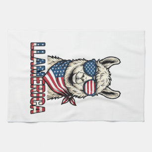 Llamerica Patriotic Llama Vintage Vector Design_1 Tea Towel