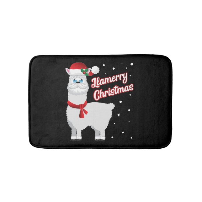 Llamerry Merry Christmas Llama Santa Claus Bath Mat (Front)