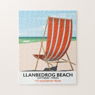 Llanbedrog Beach, Gwynedd Wales seaside poster Jigsaw Puzzle