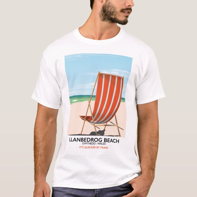 Llanbedrog Beach, Gwynedd Wales seaside poster T-Shirt (Front)