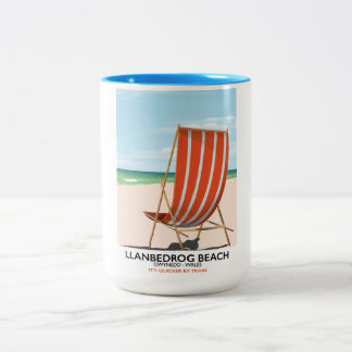 Llanbedrog Beach, Gwynedd Wales seaside poster Two-Tone Coffee Mug