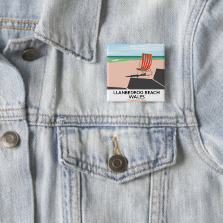 Llanbedrog beach Wales beach travel poster 15 Cm Square Badge
