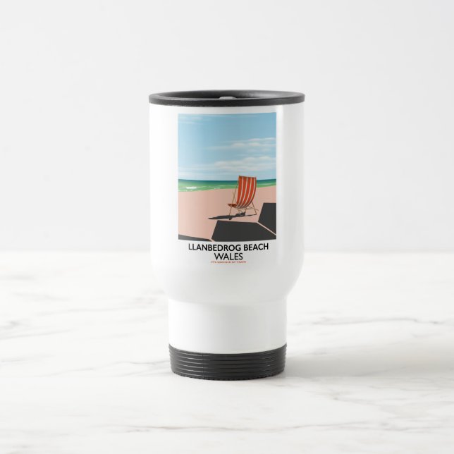 Llanbedrog beach Wales beach travel poster Mug (Center)