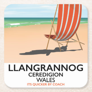Llangrannog, Ceredigion Wales beach poster Square Paper Coaster