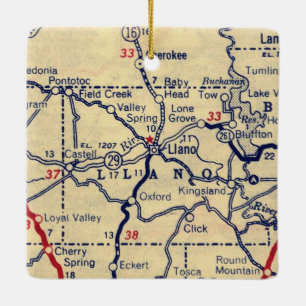 Llano TX 1945 Map Ceramic Ornament