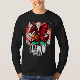 Llanon Wales Welsh Flag Y Ddraig Goch Dragon T-Shirt