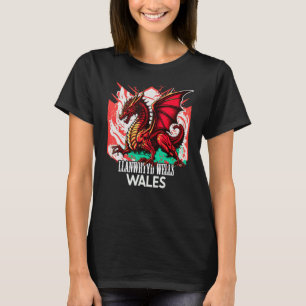 Llanwrtyd Wells Wales Welsh Flag Y Ddraig Goch Dra T-Shirt