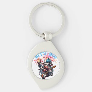 Llaveros metal moo d rockin cow with a guitar key ring