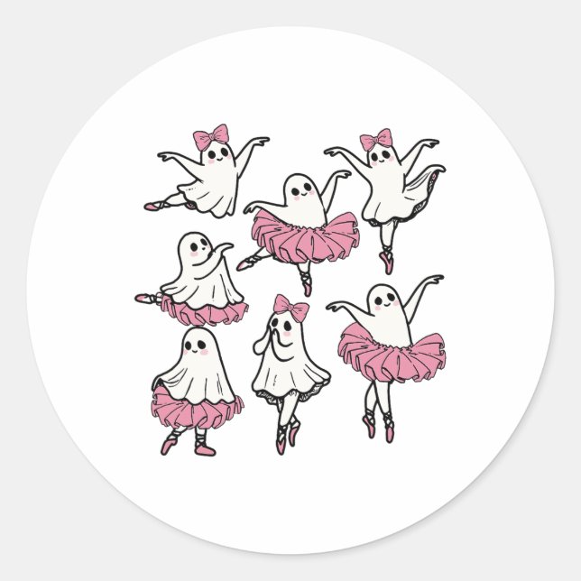 Llet Ghost Dancer Cute Boo Dancing Halloween  Classic Round Sticker (Front)