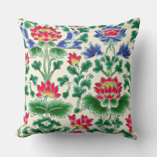 lllustrated Art Nouveau Vivid Chinoiserie Lotus Cushion