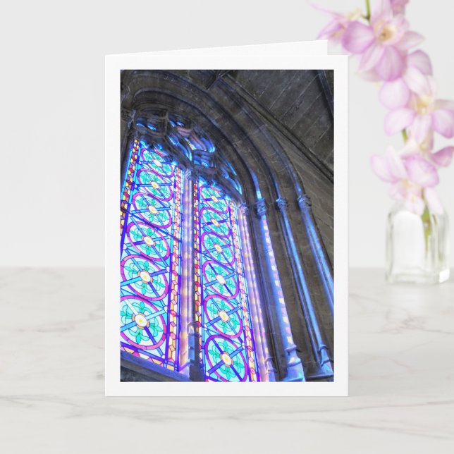 Llotja de la Seda Glass Window, Valencia, España Card (Orchid)