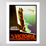 Lloyd Triestino ms Victoria Poster<br><div class="desc">Vintage Art Deco travel poster for Lloyd Triestino's ocean liner service between Europe and Egypt on the motorship Victoria.</div>