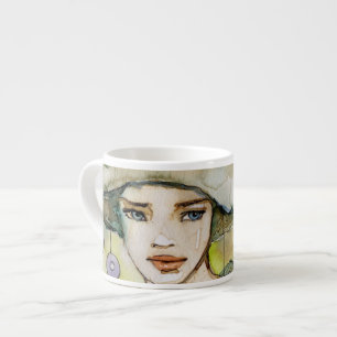 llustration of a beautiful, delicate  girl espresso cup