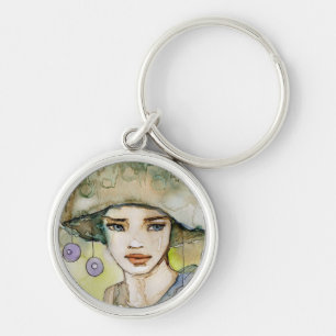 llustration of a beautiful, delicate girl key ring