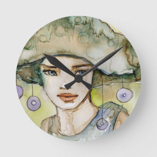 llustration of a beautiful, delicate girl round clock