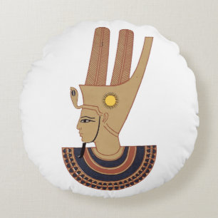 llustration  of Antique Hathor Egyptian goddess  Round Cushion