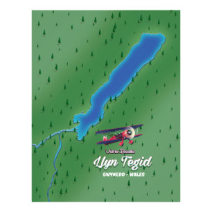 Llyn Tegid Wales map. Photo Print
