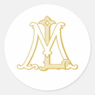 LM or ML Monogram vintage antique sticker in gold