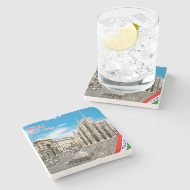 LMD011 MILAN, Piazza del Duomo Cathedral, Stone Coaster (Side)