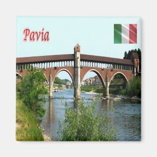 LMD044 PAVIA, The Covered Bridge, Italy, Fridge Magnet