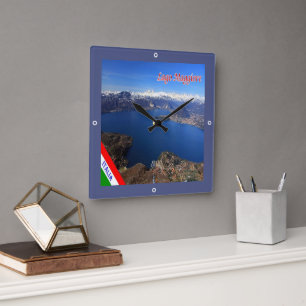LMD077 LAKE MAGGIORE Aerial View,  Italy, Square Wall Clock