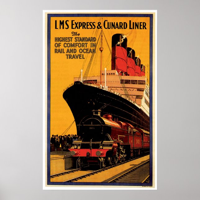 LMS Express & Cunard Liner Vintage Ship Ad Poster (Front)