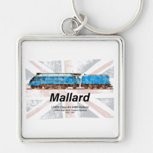 LNER Class A4 Mallard locomotive profile with flag Key Ring