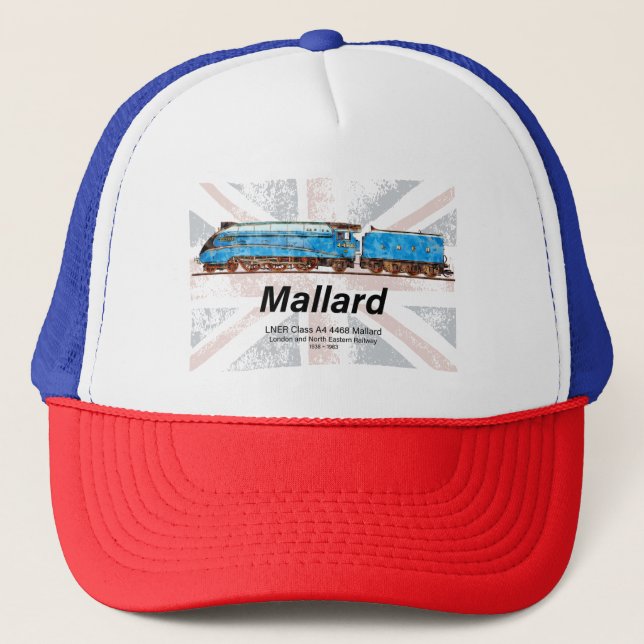 LNER Class A4 Mallard locomotive profile with flag Trucker Hat (Front)