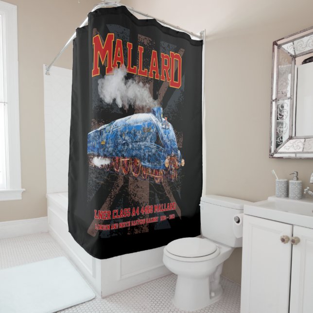 LNER Class A4 Mallard locomotive Union Jack flag Shower Curtain (In Situ)