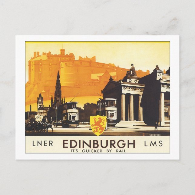 LNER Edinburgh LMS It's Quicker by Rail Postcard (Front)