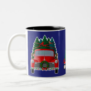 Load of Christmas Trees Little Red Truck Two-Tone Coffee Mug